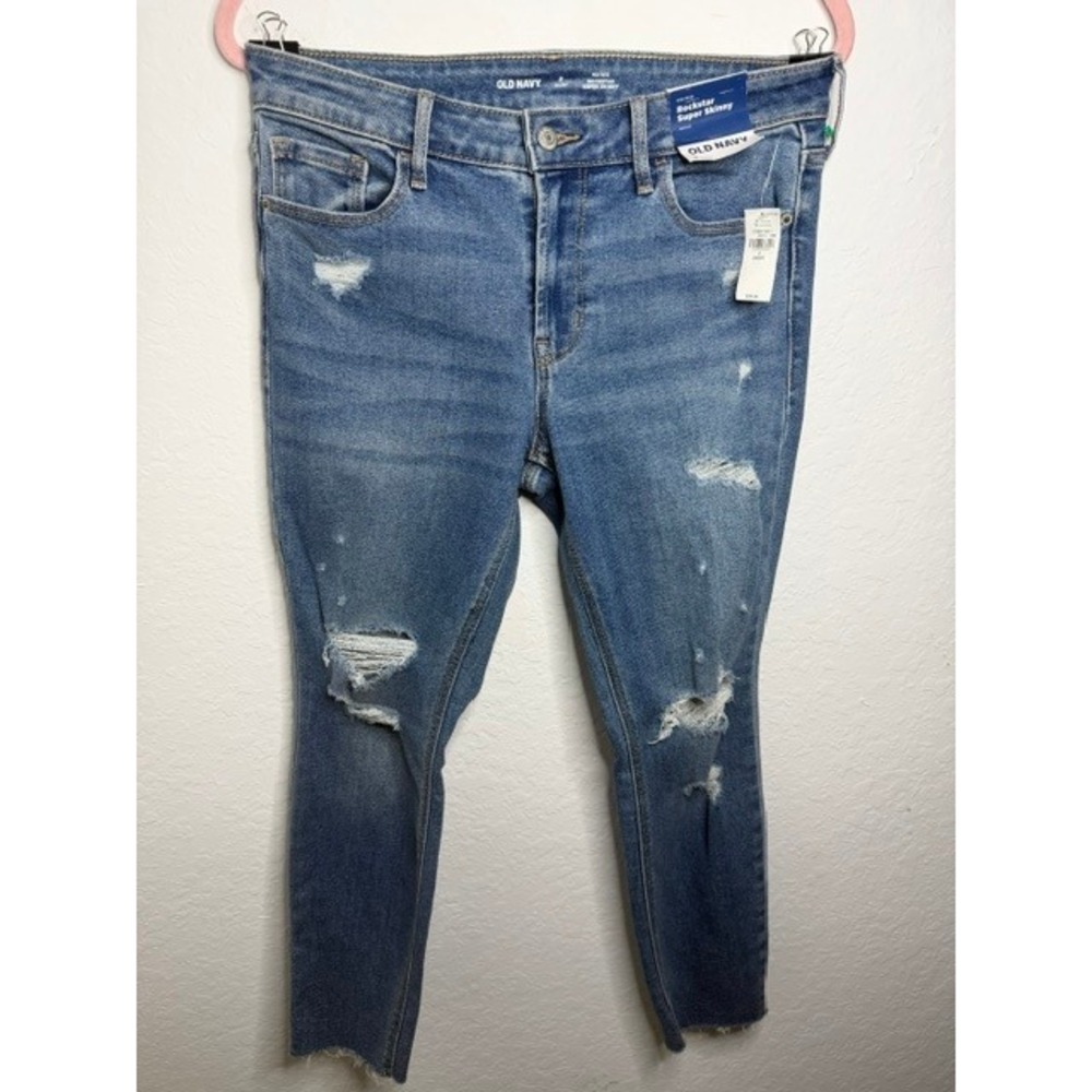 Old Navy Rockstar Super Skinny Ankle Jeans 8 Short Distressed Medium Wash Denim